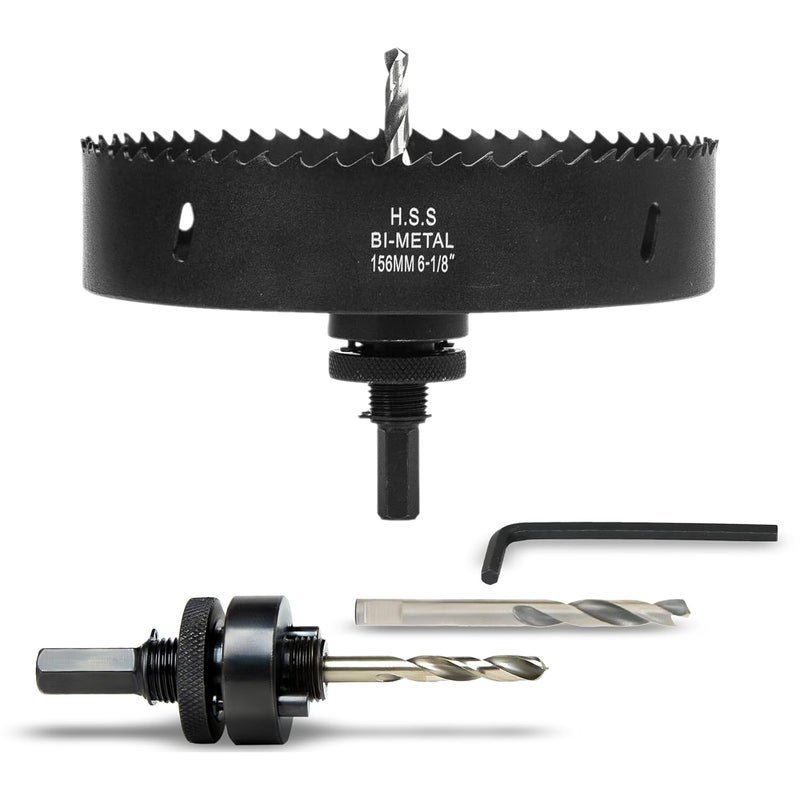 VIKITON 6-1/8 Inch Hole Saw with Arbor for Wood Metal Plastic, 6.1 in Bimetal Hole Cutter, Fast Chip Removal, Smooth Flat Drilling Edge, Lightweight & Portable (Black) - Image 1